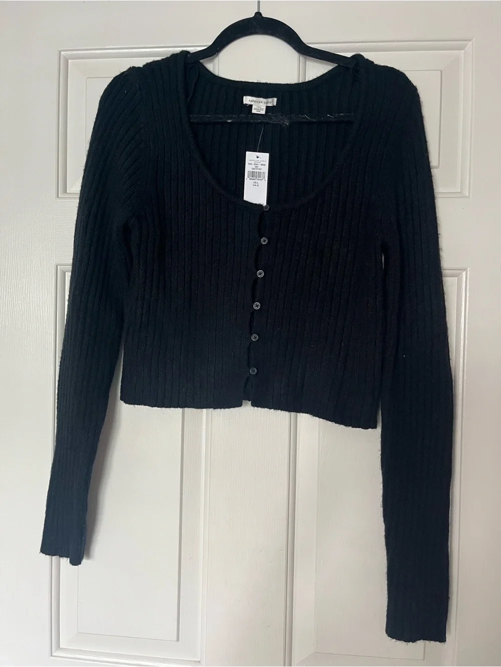 Black Ribbed Button-Front Crop Top / Sweater Cardigan | Large | NWT